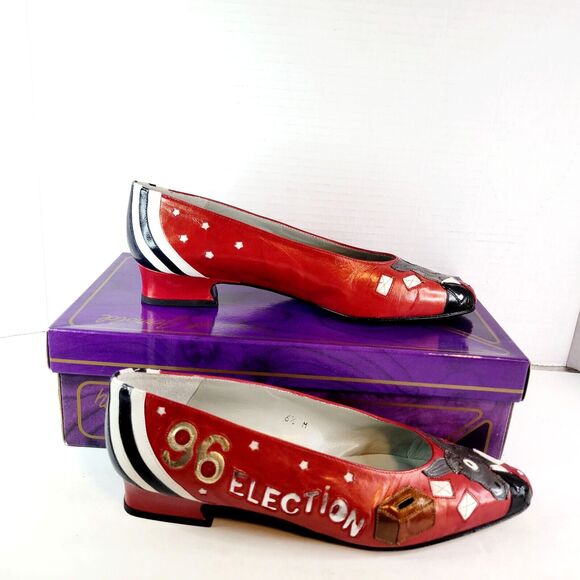 Rare Democratic Donkey MARGARET JERROLD 1996 Election Shoes Heels Pumps Sz 6.5 - Picture 2 of 14